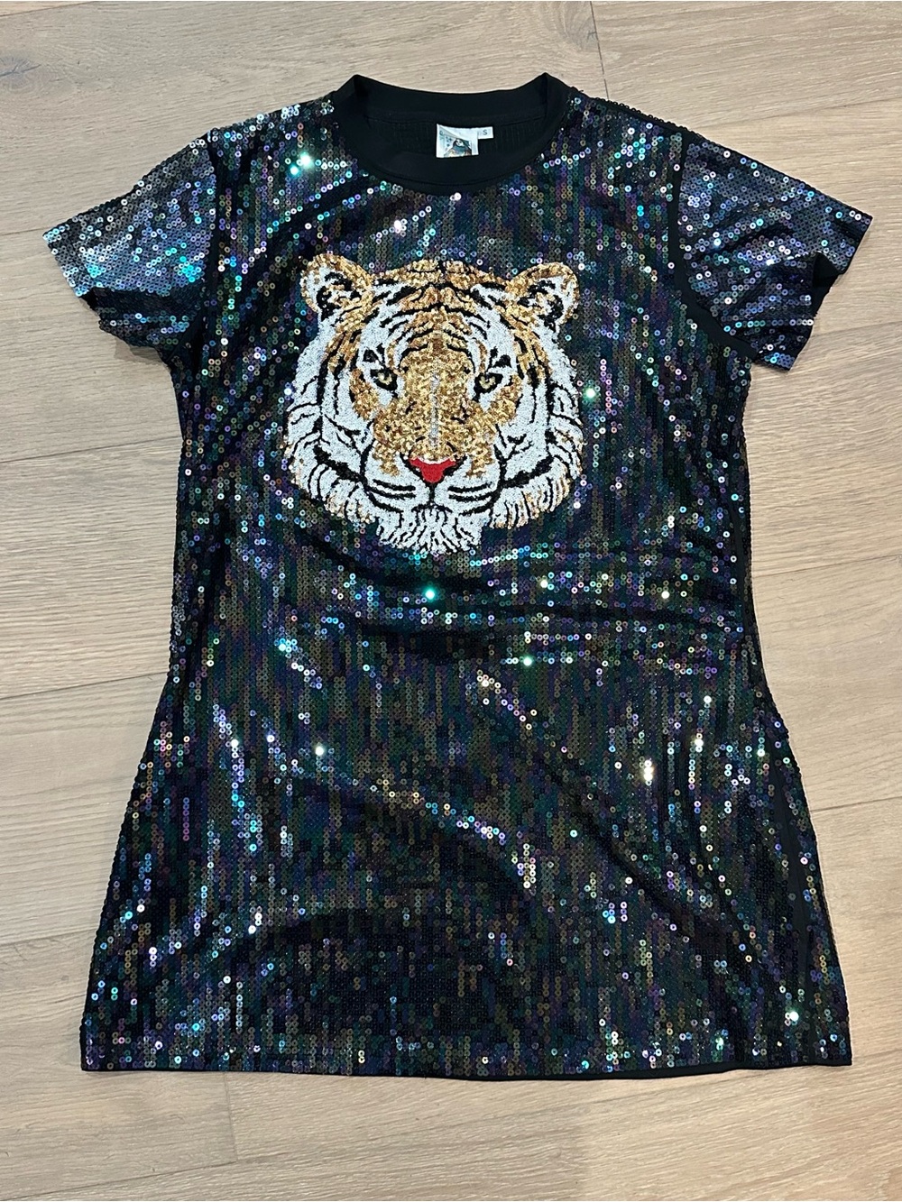 Queen of Sparkles Black Sequin Tiger Dress. Size S